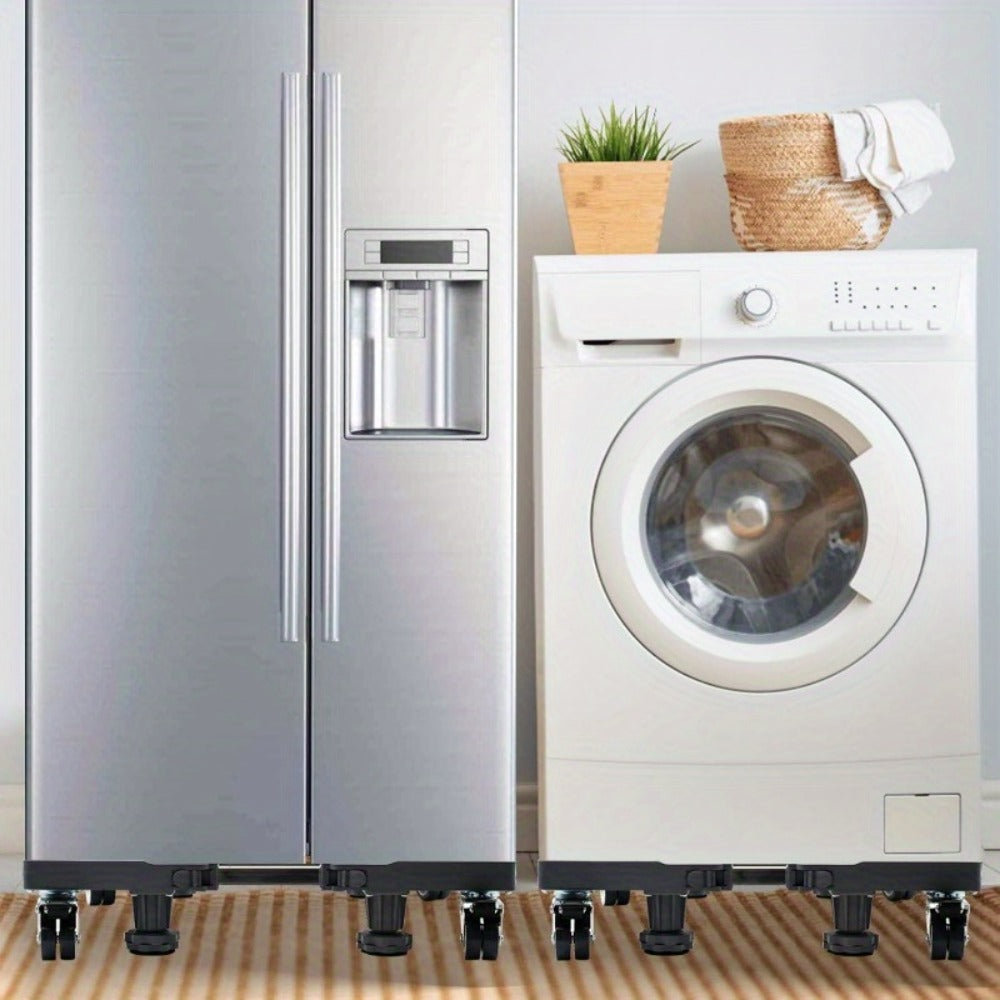 Appliance Mobile Base Stand Adjustable Double Pipe 4 Locking Wheels 4 Strong Feet Furniture Dolly for Washer Dryer Washing Machine Refrigerator Pedestal Grey Large