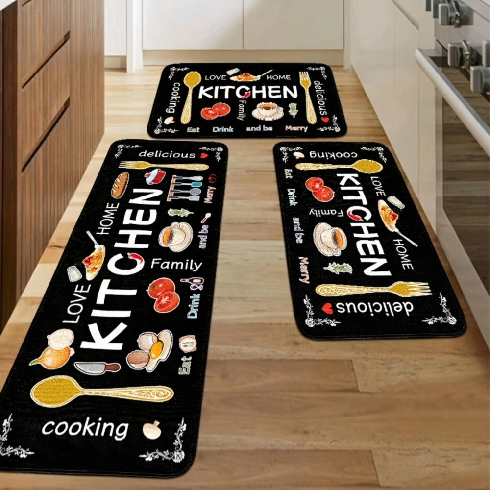 Kitchen Rug Set 3-Piece, Egg Beater Knife & Fork Theme Decorative Kitchen Mats ¡ª Soft, Easy-to-Clean Non-Slip Carpet for Kitchen, Dining Room, Bedroom & Bathroom | Fun Cooking Gift