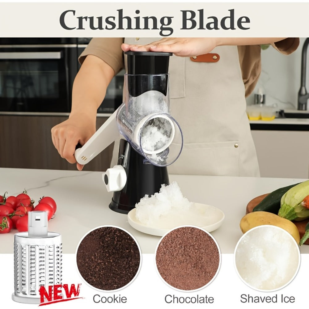 Rotary Cheese Grater with Hand Crank ¨C 3 Interchangeable Blades for Cheese, Vegetables & Nuts, Non-Slip Suction Base, Includes Cleaning Brush ¨C Manual Cheese Shredder for Kitchen (6 Colors)