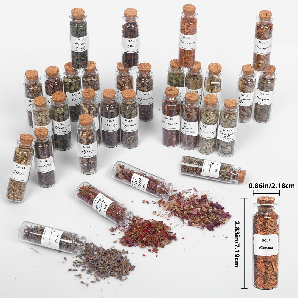 Dried Herbs Kit 45 Bottles with Crystal Spoon ¨C Altar Supplies Herb Set for Wicca, Pagan Magic, Incense Spells & Bath Rituals ¨C Beginner Witchcraft Starter Kit, Unique Gift for Mother's Day, Graduation & Weddings