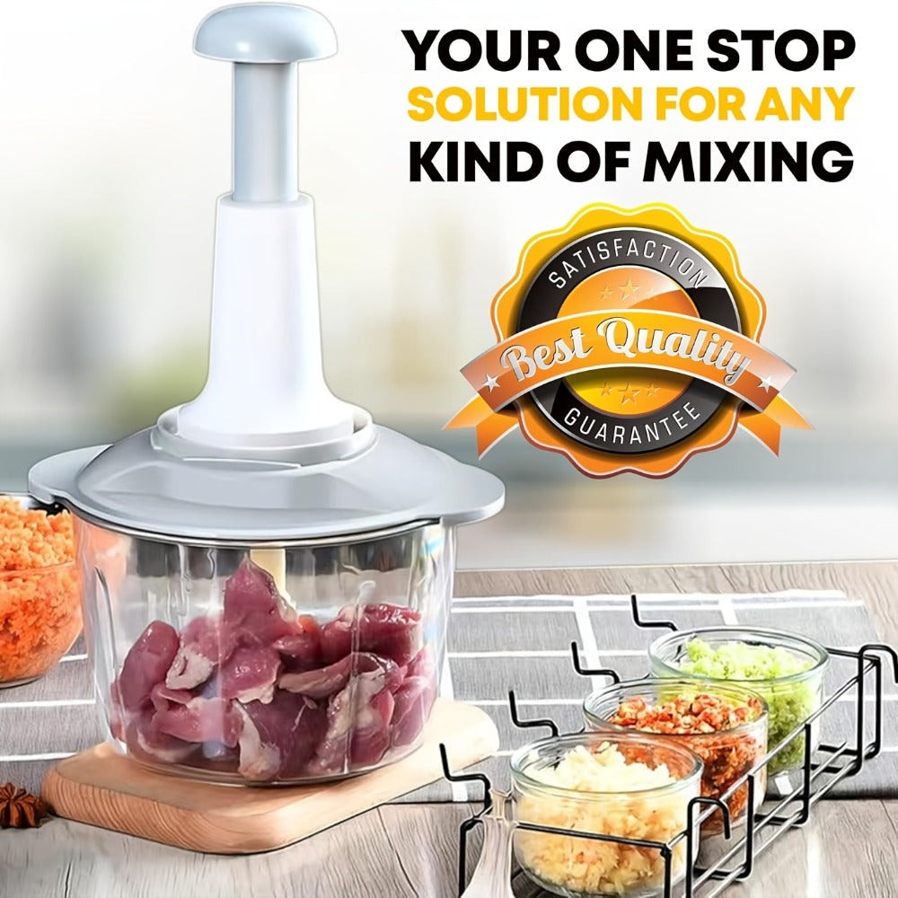 Manual Food Chopper 2L Pull Cord Vegetable Chopper Onion Mincer Garlic Press Meat Grinder with Container - BPA-Free Manual Hand Chopper Kitchen Tool for Salad Herbs Nuts