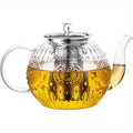 Vintage Glass Teapot 50oz 1500ml with Removable Infuser Stovetop Safe Borosilicate Tea Kettle Elegant Floral Design Durable Easy Clean for Loose Leaf Blooming Tea