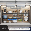 Expandable Under Sink Organizer 2-Tier Cabinet Shelf with 5 Removable Panels & 5 Baskets, Adjustable Under Sink Storage Rack for Kitchen Bathroom Cabinet Organization