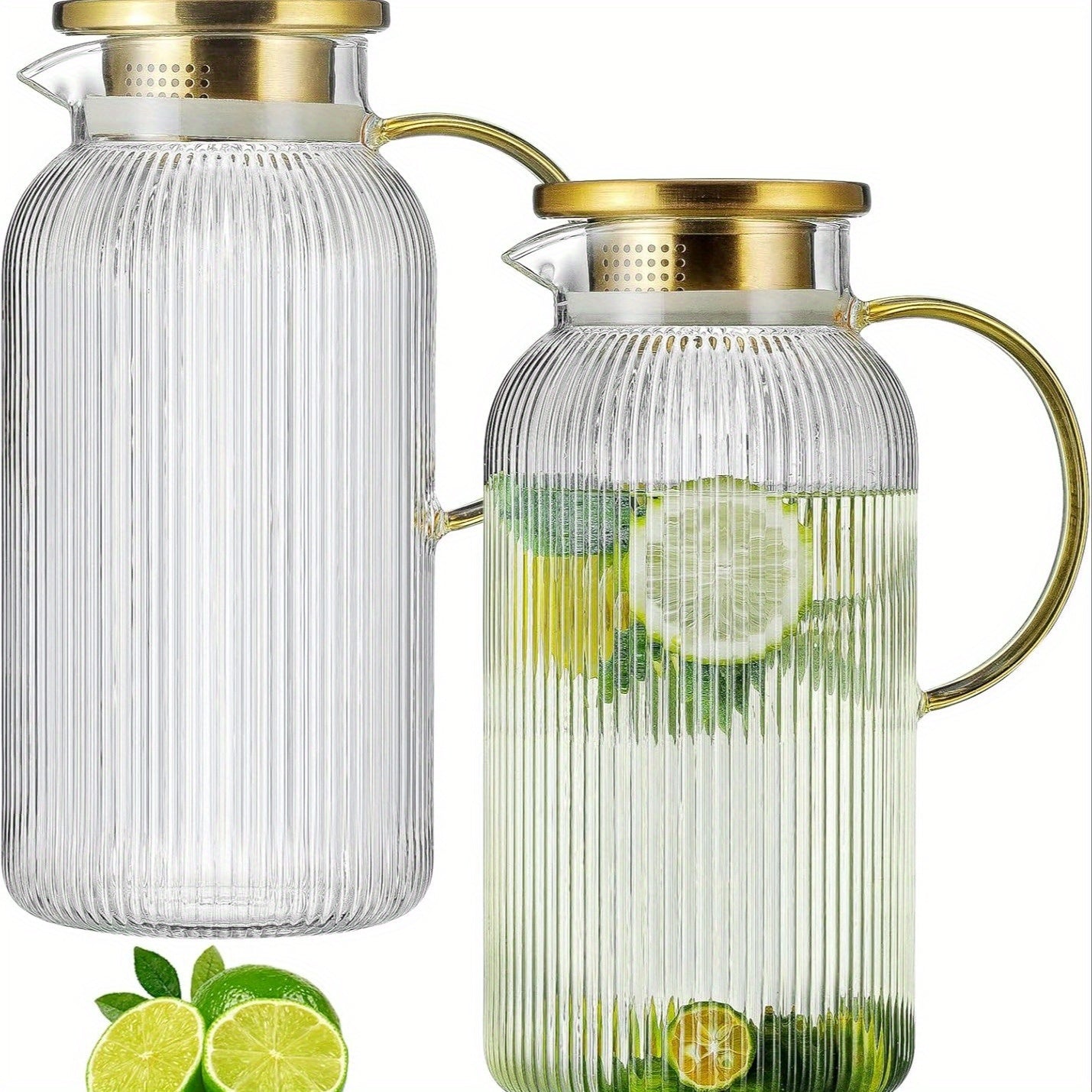 Glass Pitcher with Stainless Steel Lid 68oz 2 Liter Borosilicate Water Pitcher Carafe for Cold Brew, Lemonade, Iced Tea & Milk ¨C Heat Resistant, 2 or 4 Pack