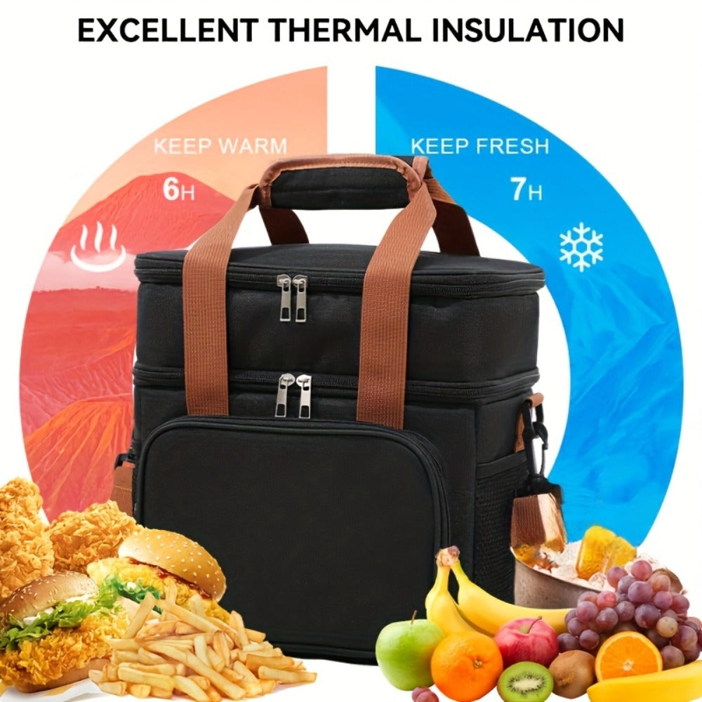 Insulated Lunch Bag with Shoulder Strap - Double Layer Leakproof Cooler Tote for Women Men Work Office School Picnic Beach Outdoor, Expandable Thermal Lunch Box Bag Keeps Food Cold or Hot, Lightweight Durable Design in Multiple Colors