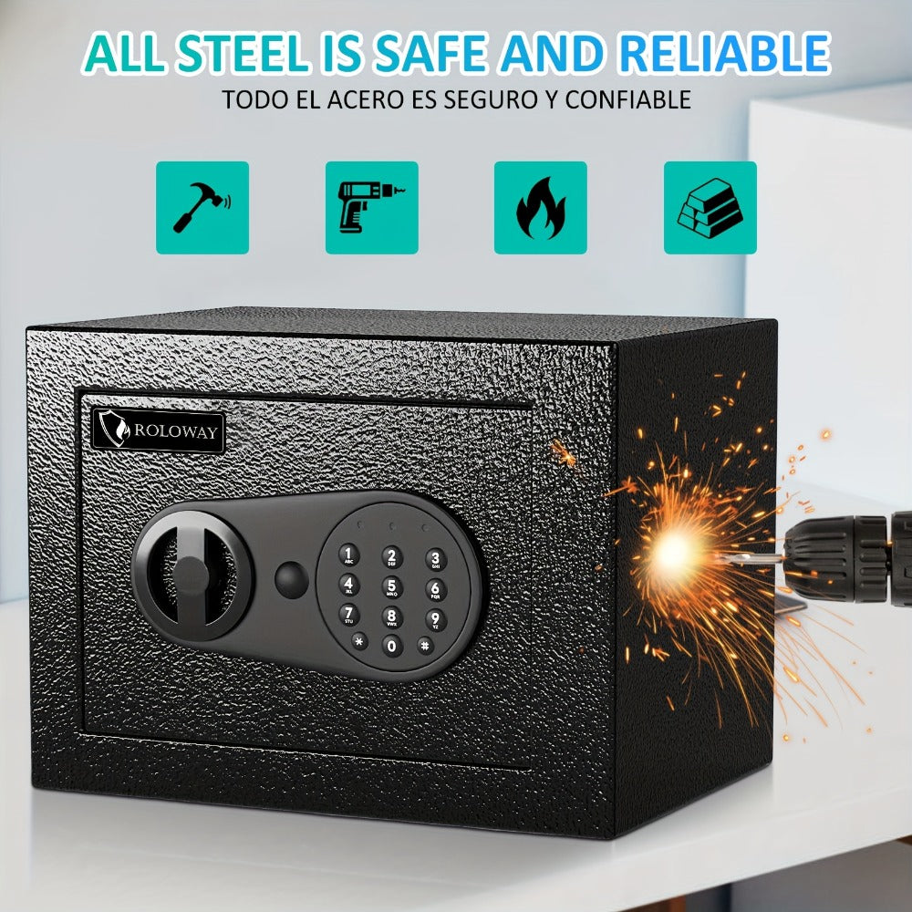 Safe Box with Keys Fireproof Bag Included Heat Resistant Secure Home Office Storage Lock Box for Cash Documents Valuables Jewelry Christmas Gift Black