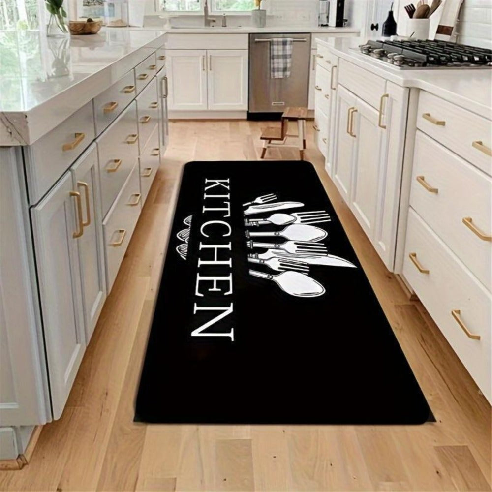 Kitchen Mat Set 3-Piece Alphabet Knife & Fork Pattern ¨C Non-Slip Soft Washable Rugs for Kitchen, Dining Room & Bathroom
