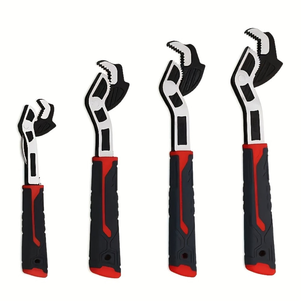 Adjustable Pipe Wrench Set 4pcs Heavy Duty Self-Locking - 6 8 10 12 Inch Chrome Vanadium Steel Non-Slip Grip for Plumbing Automotive Home Professional Use