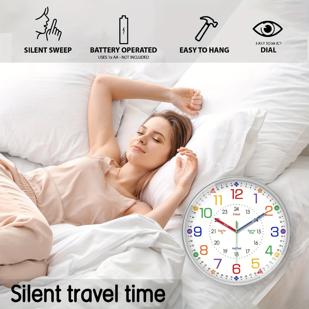 Silent Wall Clock for Classroom & Home | 8/10/12 Inch Color-Coded Educational Teaching Clock, Non-Ticking Japanese Quartz Movement