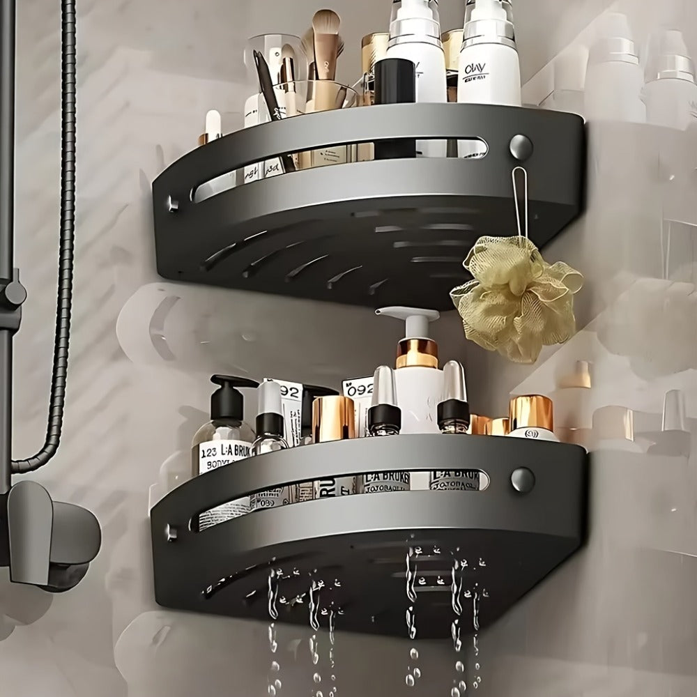 Corner Shower Shelf 2-Layer Nail-Free Bathroom Caddy ¨C No Drill Plastic Shampoo Holder & Organizer for Shower, Bathtub & Bathroom Wall | Drainage Design, Strong Load-Bearing