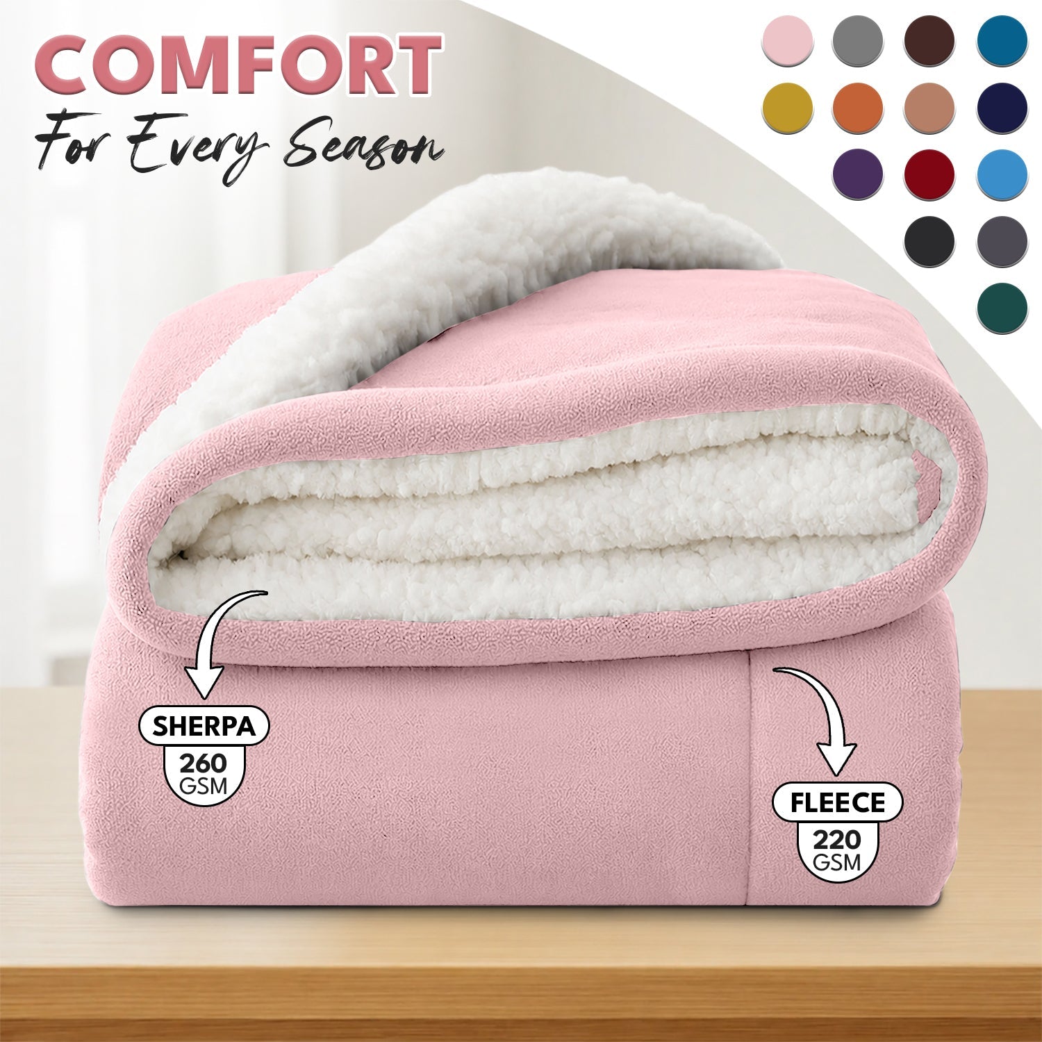 Sherpa Flannel Blanket ¨C Double-Layer Ultra Soft Warm Throw for Bed, Sofa & Bedroom Decor, Better Sleep, 14 Colors, 3 Sizes