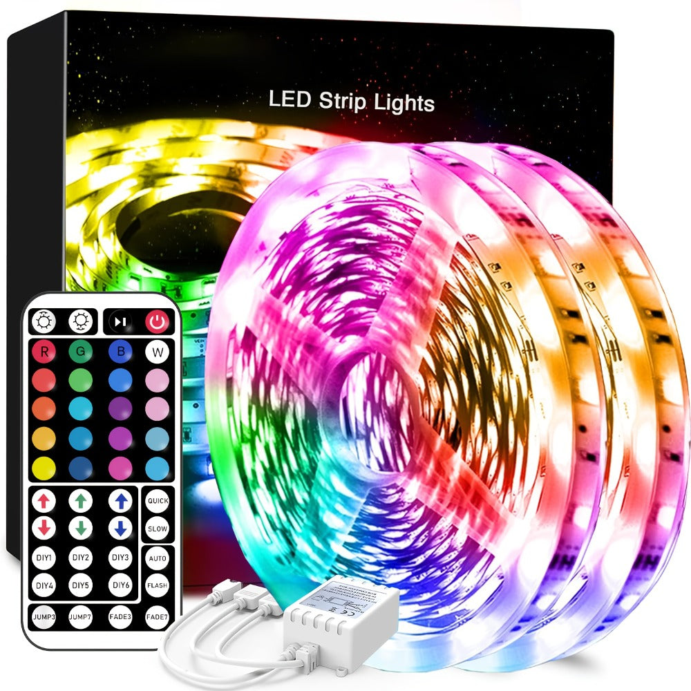 RGB LED Strip Lights 50ft/100ft ¨C Color Changing Tape Light with 44-Key Remote, 20 Colors & 8 Modes, Easy Install, for Bedroom, Living Room, Kitchen, Bar, Wedding & Party Decoration