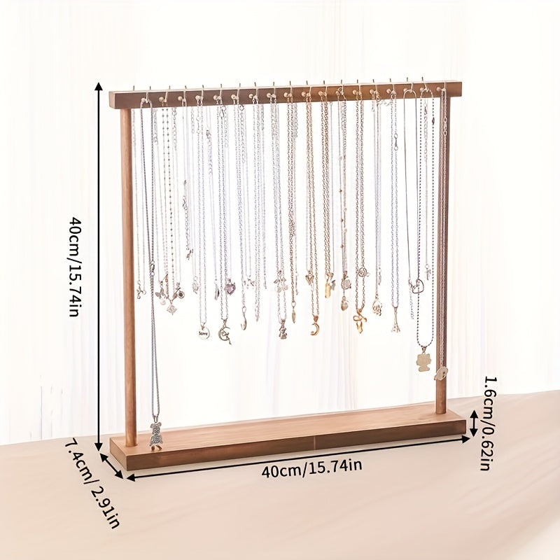 Jewelry Display Stand, 24/36 Hook Necklace Holder Organizer, Rustic Wood Tabletop Jewelry Tower, Tool-Free Assembly, Home Decor Boutique Retail