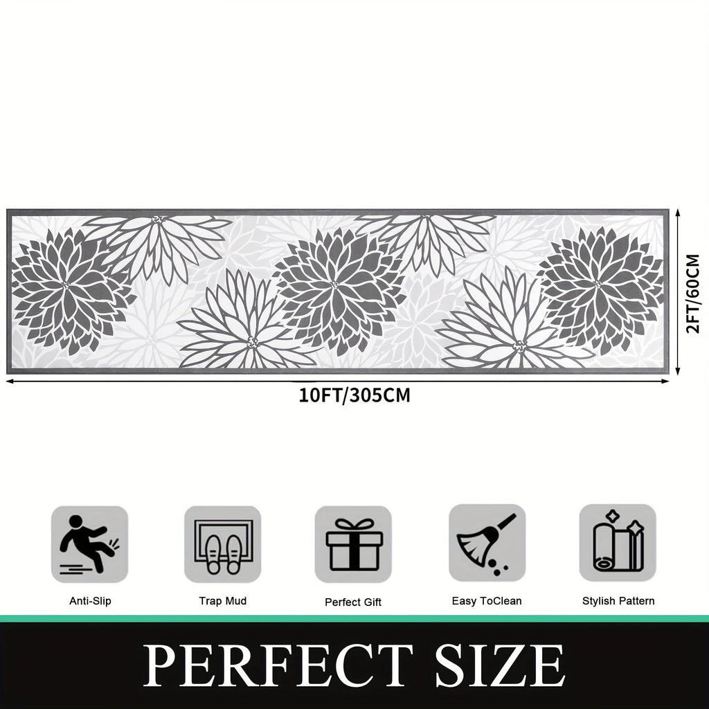 Floral Medallion Runner Rug Non-Slip Machine Washable ¨C Low-Profile Hallway Carpet for Entryway, Laundry Room & Bathroom ¨C Brown & Grey, 2x6, 2x8, 2x10 Ft