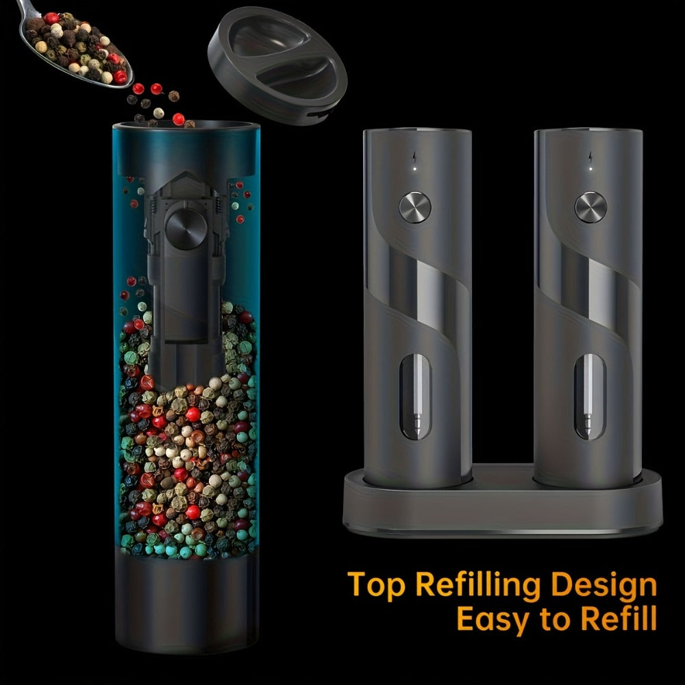 Electric Salt and Pepper Grinder Set with LED Light, Rechargeable Automatic Salt Pepper Mill, Adjustable Coarseness 3.72oz Large Capacity, Kitchen BBQ Restaurant Outdoor Wedding Gift