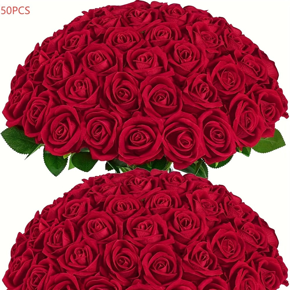 Artificial Roses Bulk with Long Stems ¨C Real Touch Velvet Fake Flowers for Wedding Bouquet, Bridal Centerpiece, Valentine's Day, Mother's Day, Home Decor (50/100pcs, Multi Colors)