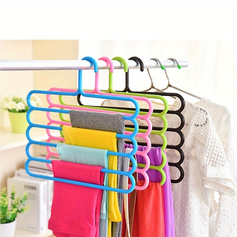 Multi-Layer Pants Hangers Set of 5 ¨C 5-Tier Space Saving Clothes Rack, Slip-Resistant Adjustable Wardrobe Organizer for Pants, Jeans & Clothes, Closet & Laundry Room Storage