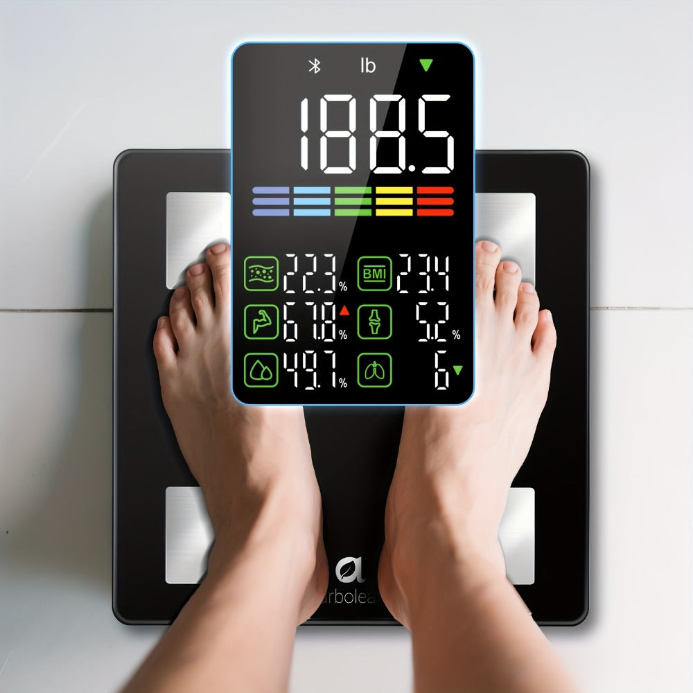 Smart Body Scale 14-in-1 ¨C Body Fat Scale with BMI, Muscle Mass & 14 Health Metrics, Wireless Bluetooth App Sync, Auto Recognition, 500 lb Capacity, HD LED Display for Home & Gym Use
