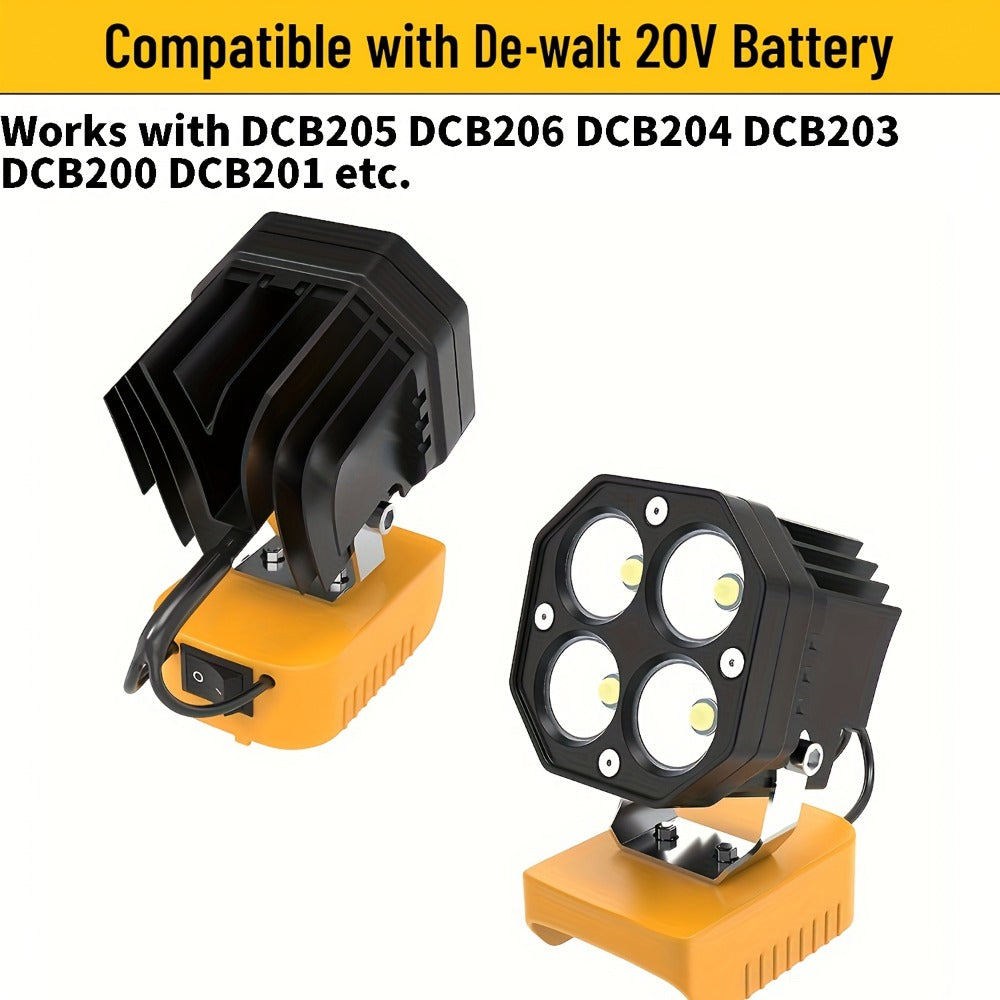Four-Leaf Clover LED Work Light Compatible with DeWalt 20V Battery ¨C Portable Cordless Job Site Lamp with Built-In Switch for Workshop, Camping & Emergency Lighting