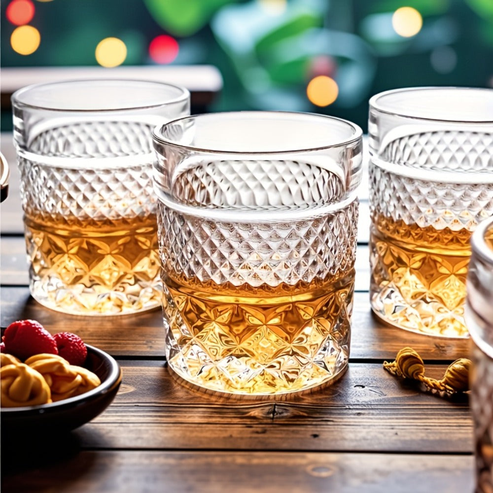 Italian Embossed Whiskey Glass ¨C Handcrafted XO Cocktail Tumbler | Aesthetic Roostertail Bar Beer Water Glass for Home Bar Gifting Party