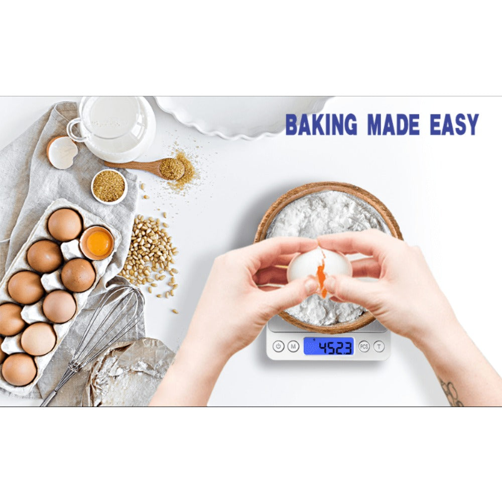 Digital Kitchen Scale Pocket Food Scale 3000g x 0.1g Accuracy, 6 Unit Modes LCD Display Tare Function, Mini Gram Scale for Food Cooking Baking Nutrition Coffee Jewelry, 2 Trays & Batteries Included