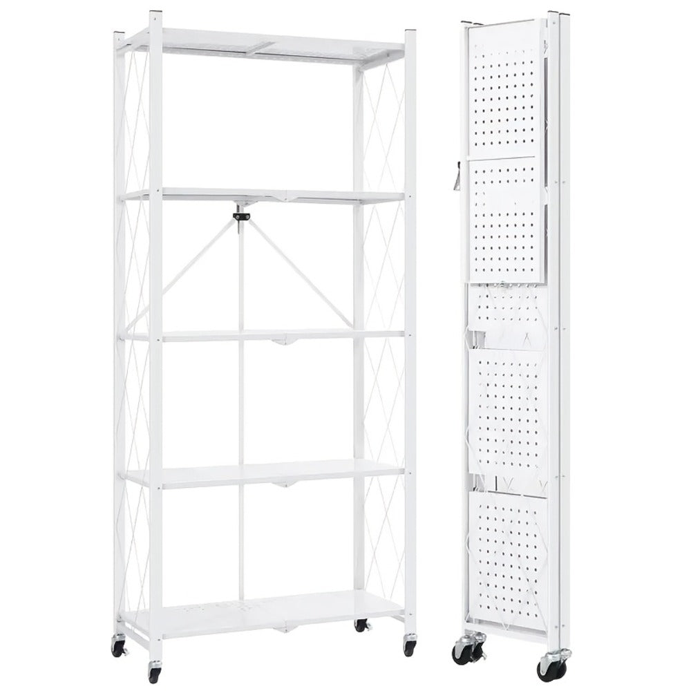 Rolling Storage Shelf with Wheels 3 4 5 Tier Foldable Office File Rack Mobile Floor Standing Organizer for Home Office Black White