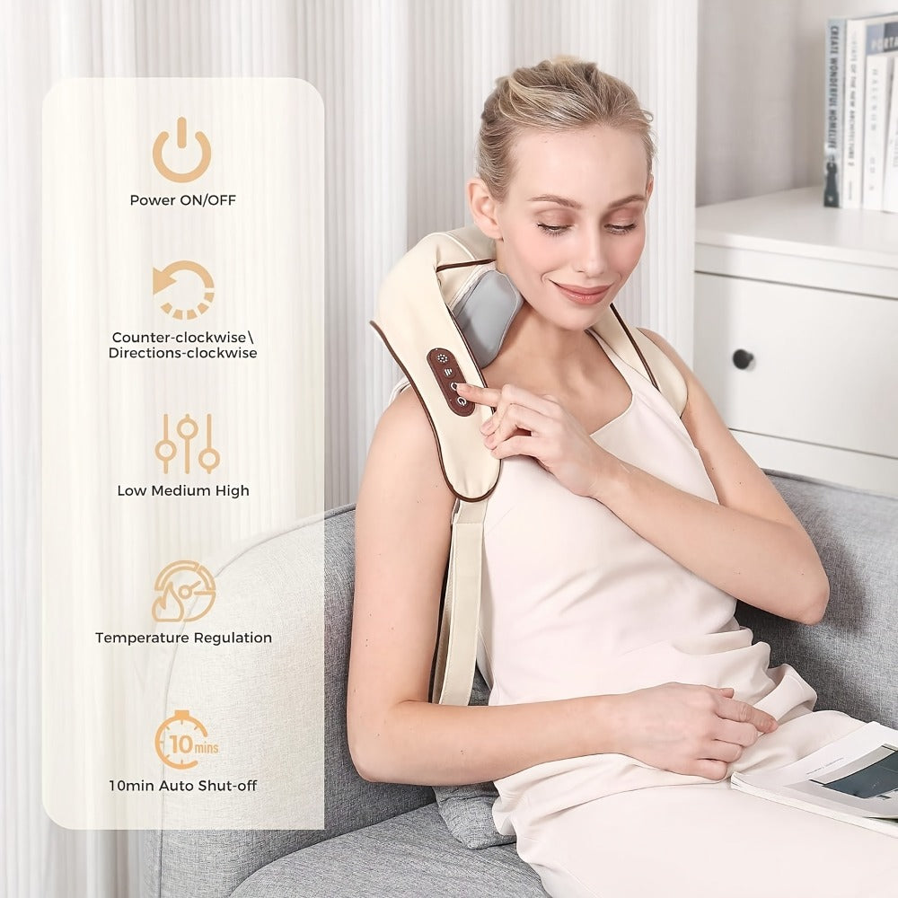 Neck Massager Shiatsu with Heat ¨C 6-Node Deep Kneading Wireless Massager for Neck, Shoulders & Trapezius Muscles | Hands-Free Electric Neck & Shoulder Massager with Heating Function