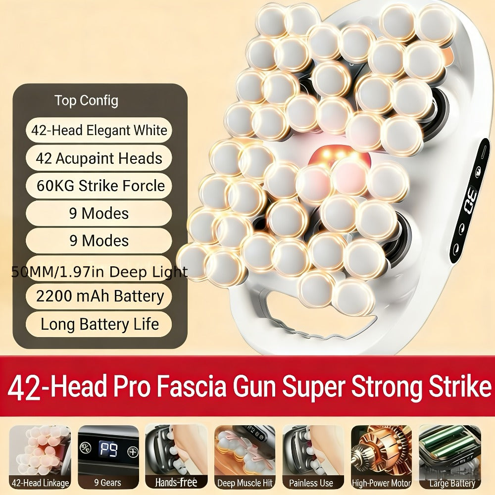 Massage Gun ¨C 42-Head Percussion Fascia Gun with 9 Speed Modes, Deep Tissue Muscle Massager for Back, Neck, Shoulder & Leg Pain Relief, Rechargeable Cordless Handheld Recovery Device for Athletes