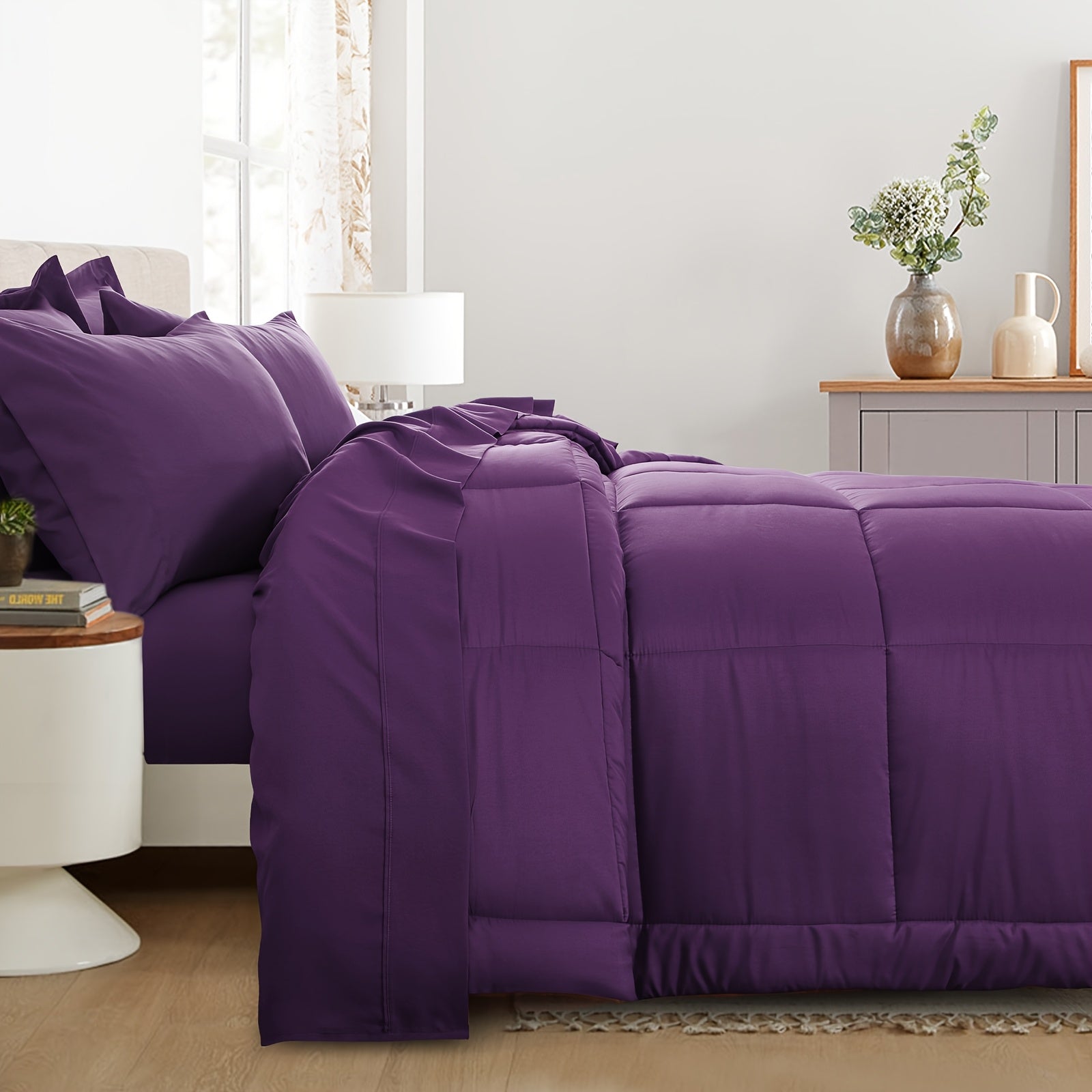 7 Piece Comforter Set Luxury Soft Fluffy Bedding All Season Bed in a Bag with Comforter Fitted Sheet Flat Sheet Pillowcases Hypoallergenic Breathable Easy Care Queen King Twin XL Full