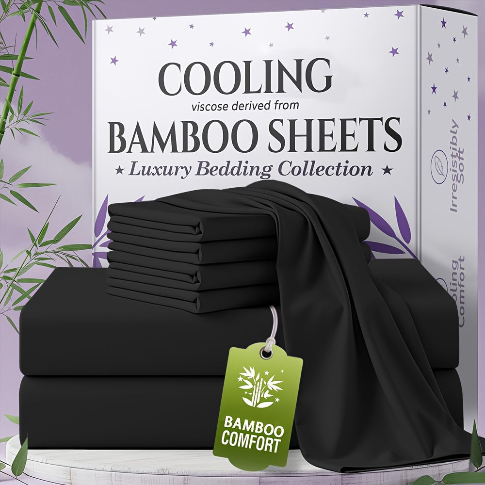 Bamboo Bed Sheet Set 4-6 Piece Extra Deep Pocket Breathable Cooling Soft Wrinkle-Free Hotel Luxury Pillowcase Set Twin Full Queen King 15 Colors