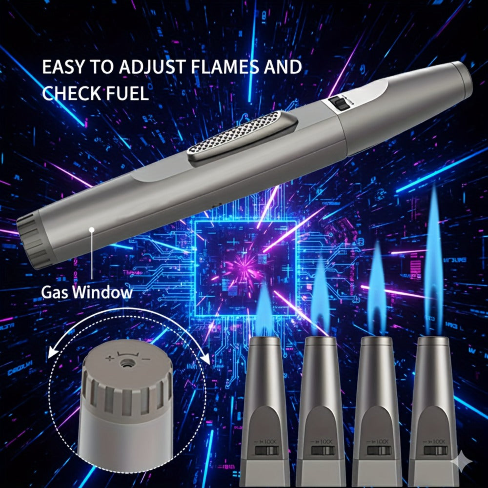 Torch Lighter Refillable with Ignition Lock, JOBON Deluxe High-Temperature Butane Torch for Kitchen Baking, BBQ, Camping, Cigar, Candle, Gift Box Packaging, Adjustable Flame (Gas Not Included)