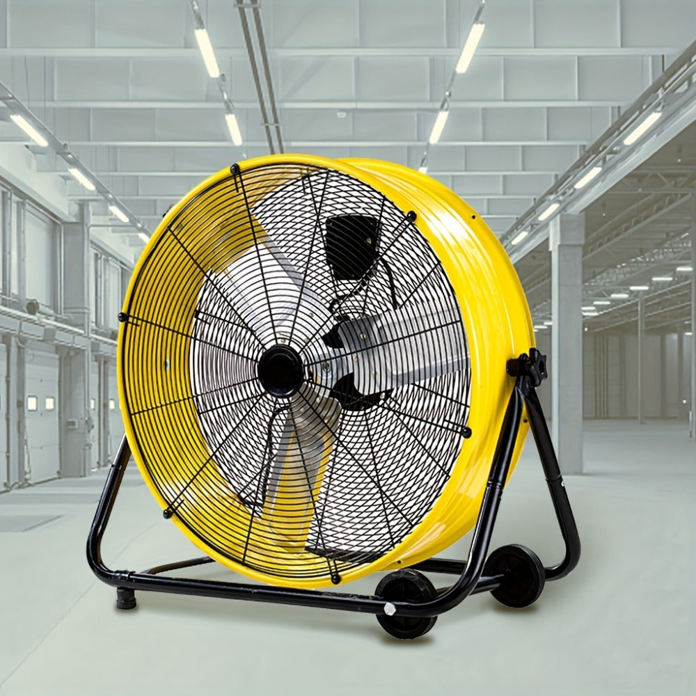 Industrial Floor Fan 24 Inch 9000 CFM Heavy Duty Drum Fan 3-Speed 360 Degree Tilt with Casters and Handle for Warehouse Garage Patio Workshop Gym Large Area Cooling