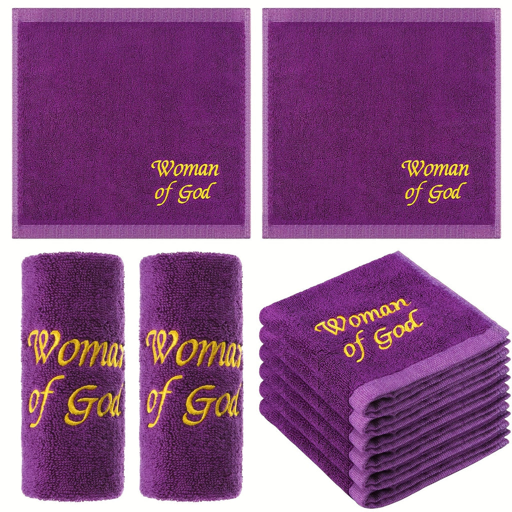Church Handkerchiefs 6 Pack Pastor Towels Clergy Hand Towels Woman of God Woven Oblong Wash Cloths Religious Gift for Men Women Purple Solid Pattern
