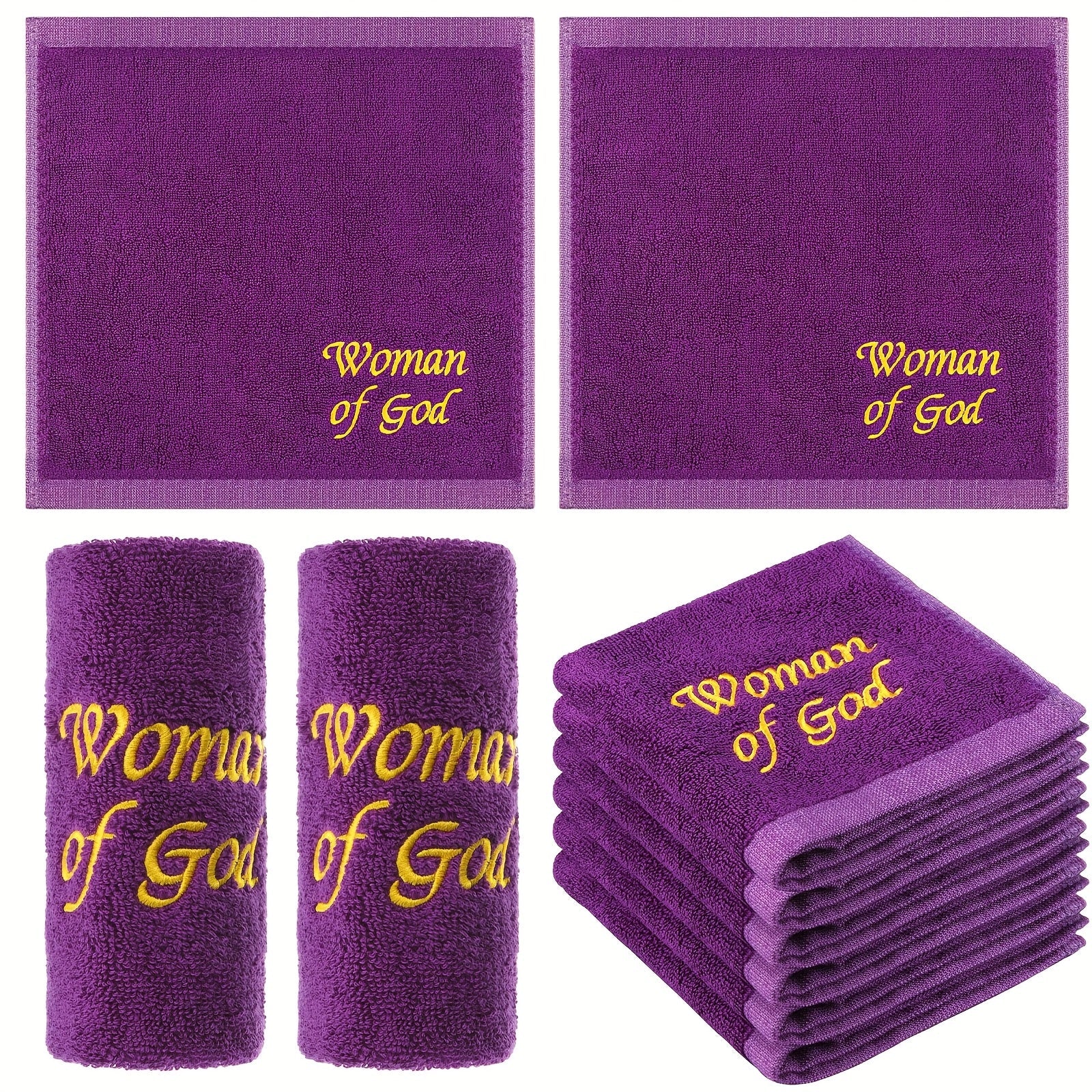 Church Handkerchiefs 6 Pack Pastor Towels Clergy Hand Towels Woman of God Woven Oblong Wash Cloths Religious Gift for Men Women Purple Solid Pattern