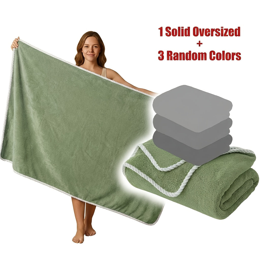 Extra Large Bath Towel Set 4 Piece for Women - 300GSM Ultra Soft Quick Dry Absorbent Solid Color Hand Towels | Orange Green Blue Purple Pink | Spa Yoga Fitness Gym Bathroom Gift