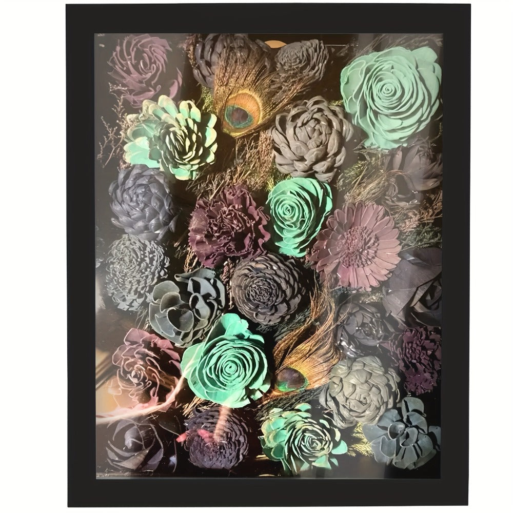 Shadow Box Frame with Linen Back ¨C Large Rustic Memory Display Case 11x14 & 12x16 Inch for Photos, Medals, Coins, Pins, Flowers & Collectibles, 4 Removable Shelves, Black White Brown