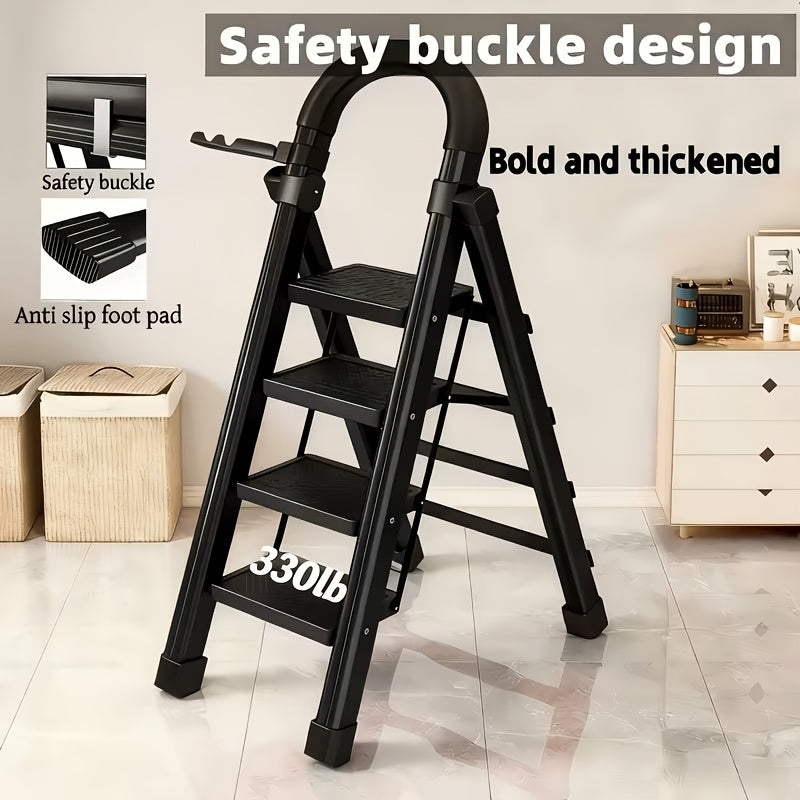 Folding Step Ladder with Anti-Slip Pedals & Handrail ¨C 2/3/4/5 Step Stool for Adults, Sturdy Steel, Lightweight Portable, Non-Slip Feet, Rust-Resistant, Foldable for Home Kitchen Office Bedroom Use