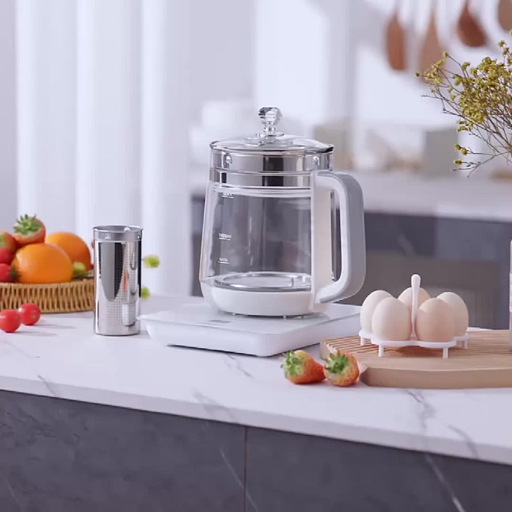 Electric Kettle 1.8L Multi-Function Health Pot 18 Functions Glass Lid SUS304 Tea Infuser Egg Steaming Rack Boiler Steamer for Tea Coffee Soup Oatmeal US Plug