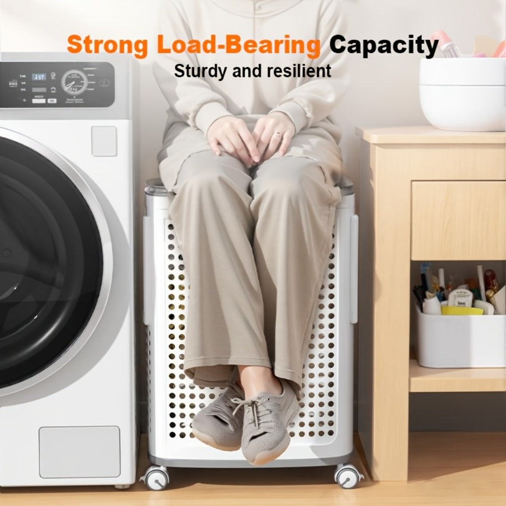 Rolling Laundry Basket with Lid and Wheels ¨C Large Foldable Ventilated Storage Bin with Lockable Casters, Removable Inner Basket for Underwear, Space-Saving Clothes Hamper for Bedroom & Bathroom