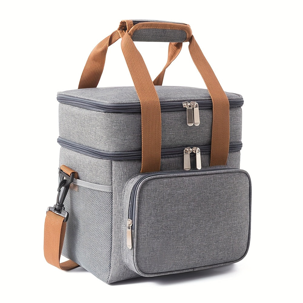 Insulated Lunch Bag with Shoulder Strap - Double Layer Leakproof Cooler Tote for Women Men Work Office School Picnic Beach Outdoor, Expandable Thermal Lunch Box Bag Keeps Food Cold or Hot, Lightweight Durable Design in Multiple Colors