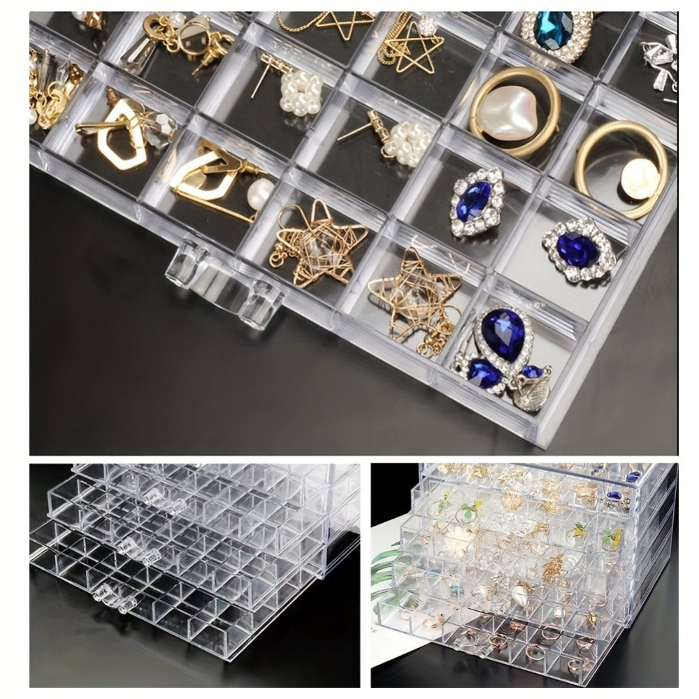 Jewelry Storage Box 5-Layer Drawer Organizer ¨C Transparent Nail Art Accessory Storage Container for Earrings Rings Necklaces Beads 120 Cells