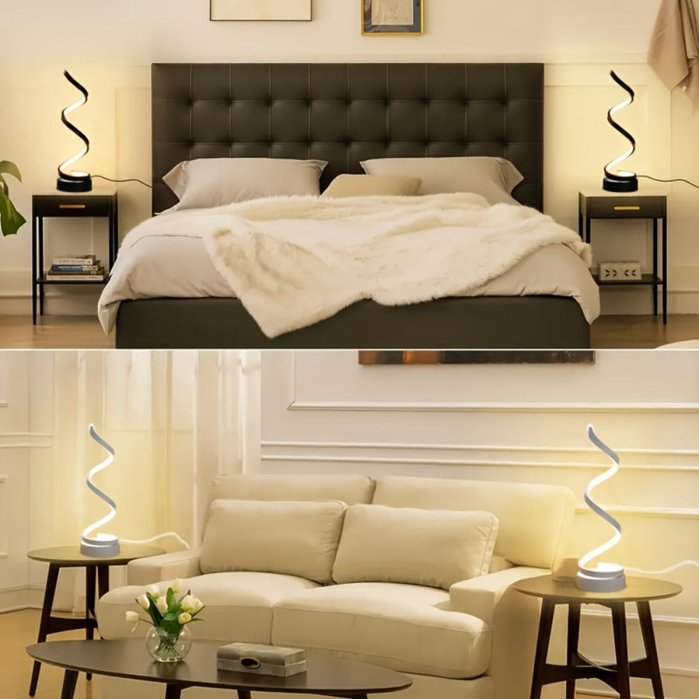 Dimmable Spiral Table Lamp with Touch Control & USB-C Charging Port, 3-Way Brightness Bedside Nightstand Lamp, Modern Minimalist LED Desk Lamp for Bedroom Living Room, Black & White
