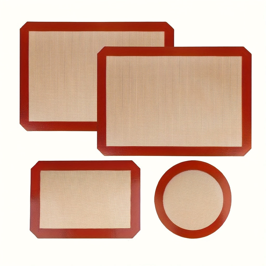 Silicone Baking Mat Set of 4 Nonstick Reusable Oven Liner Sheet for Cookies Macarons Bread Pastries Food Grade Round Square Baking Mats for Rolling Dough