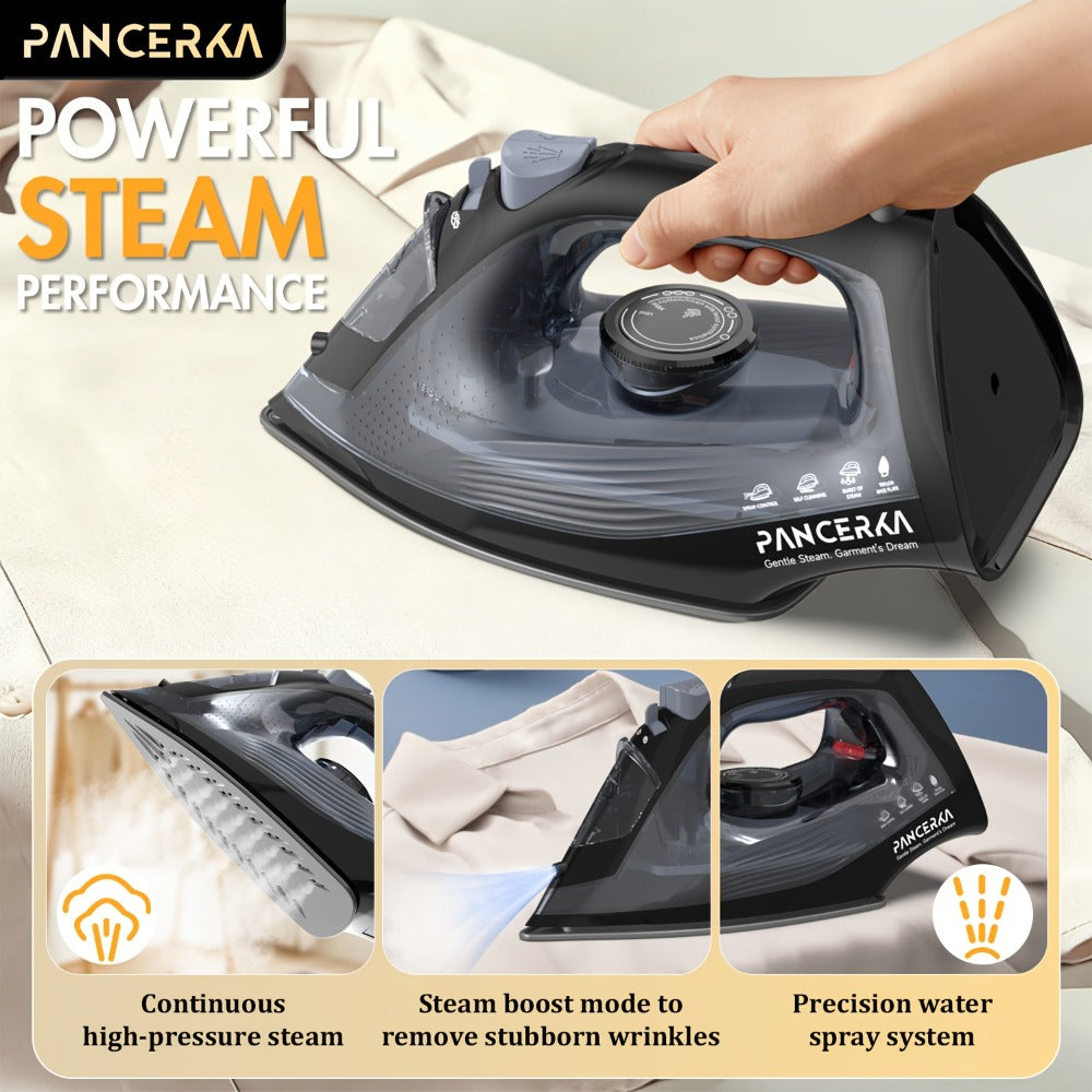 1200W Steam Iron for Clothes Adjustable Thermostat Non-Stick Soleplate Variable Steam Control Overheat Protection Powerful Long-Lasting Steam for All Fabrics Black