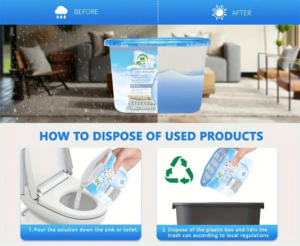 Portable Dehumidifier Boxes 6-Pack | Moisture Absorber & Odor Eliminator for Closets, Bathrooms, RVs, Boats & Bedrooms