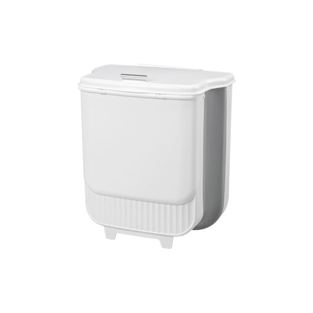 Collapsible Trash Can with Lid Wall Mounted Cabinet Door Hanging Waste Bin 1.85 Gallon Kitchen Bathroom Odor Control Space Saving Garbage Can