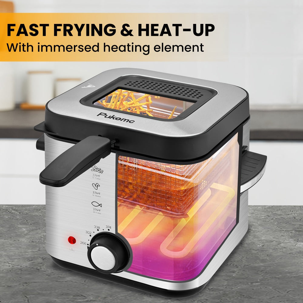 Deep Fryer with Basket 1500W | Adjustable Temperature, Removable Lid & Non-Stick Interior Pot, Viewing Window, Dishwasher-Safe Basket for Home Electric Frying ¨C 1.5L & 2.5L Options, Black