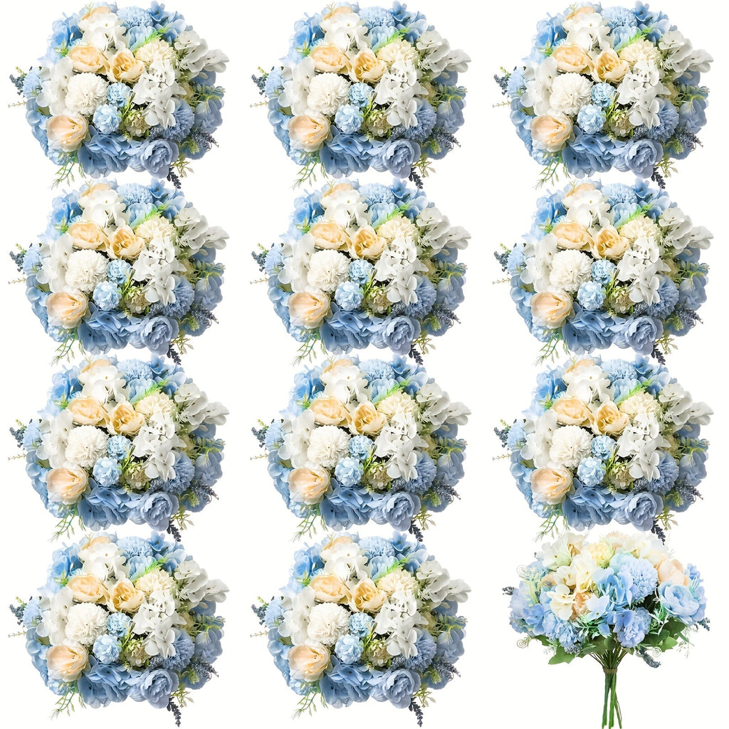 Artificial Peony Flowers 12 Bundles - Faux Peony & Hydrangea Bouquet for Wedding Centerpiece, Table Floral Arrangement, Vase Decor, Home & Holiday Decoration (Blue White, Pink, Purple, White, Green)
