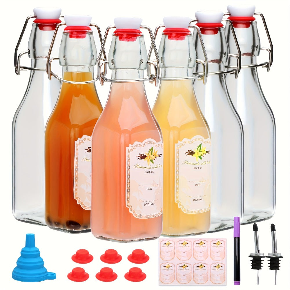 Glass Bottles with Airtight Lids 8oz - 6 9 12 Pack Clear Kitchen Storage Bottles for Kombucha Home Brewing Vanilla Extract Vinegar Homemade Juice Water Soda | Meal Prep Pantry Organization
