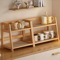 Bamboo Countertop Shelf Organizer 2-Tier - Trapezoidal Wooden Storage Rack for Kitchen Office Bedroom and Desk, Space Saving Riser Shelf for Coffee Cups Books Plants and Everyday Items, Available in Medium, Large or 2 Piece Set